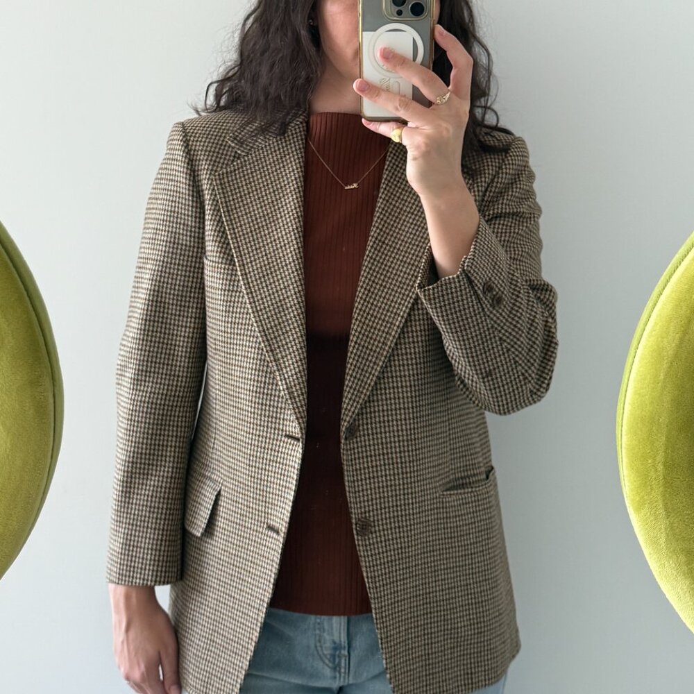 Vintage Hart Schaffner & Marx 100% Pure Virgin Wool Brown Houndstooth Blazer